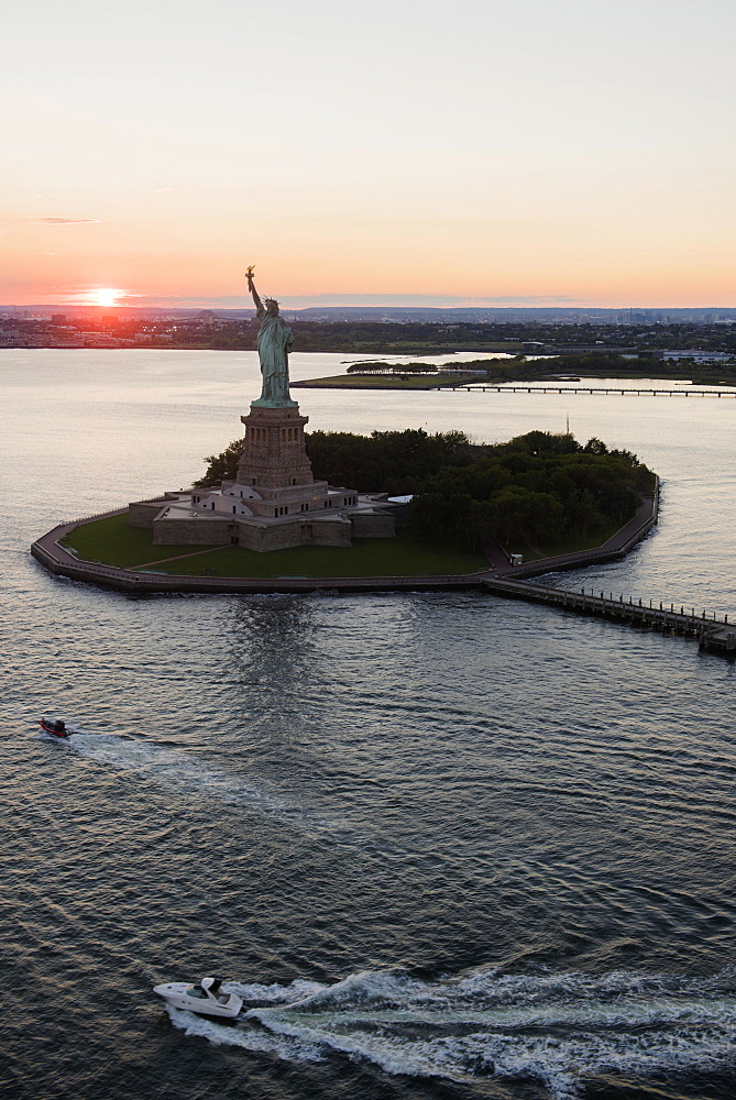 Aerial view of Statue of Liberty, New York, New York