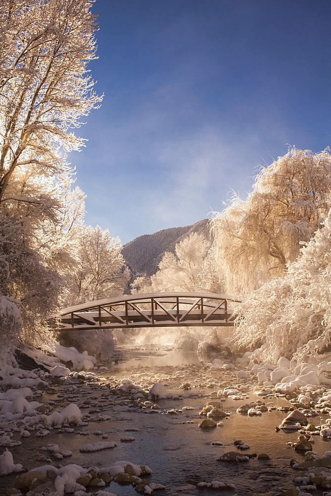 Scenic view of stream in winter, Colorado