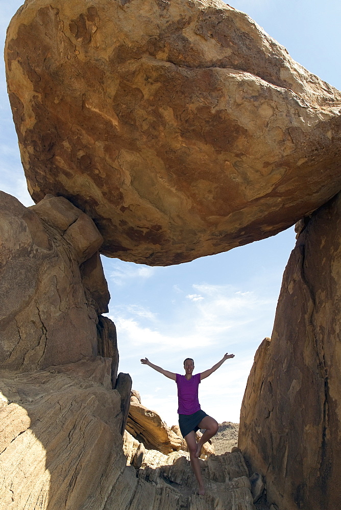 Portrait of woman visiting Balanced Rock, Balanced Rock Big Bend National Park Grapevine Hills, Texas 