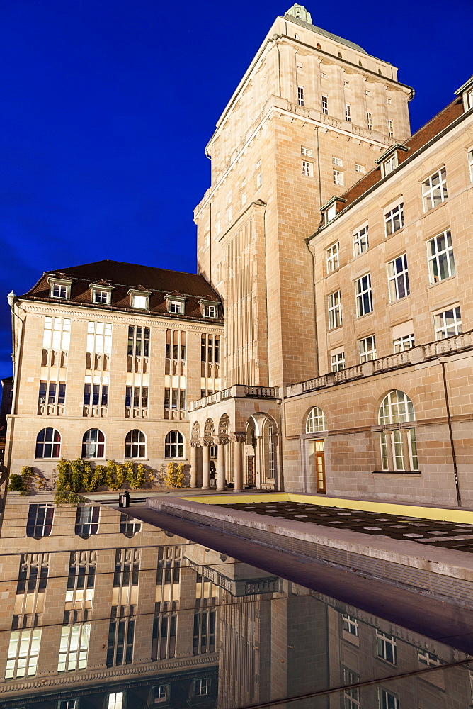 University of Zurich building reflecting in pond, University of Zurich,Zurich, Switzerland