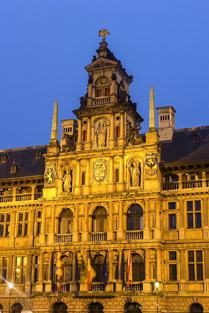 View of Antwerp City Hall at sunrise, Antwerp City Hall,Antwerp, Flemish Region, Belgium