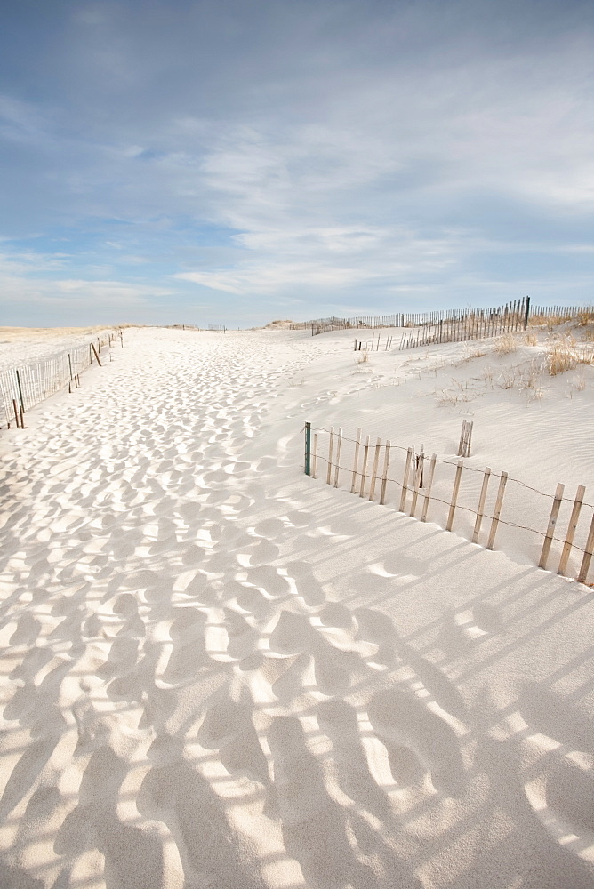 Footprints on beach, Lighthouse Beach, Chatham, Massachusetts,USA