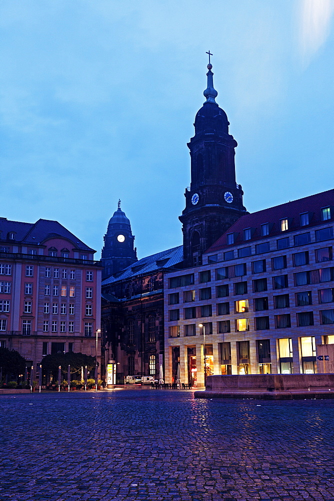 Altmarkt and Kreuzkirchturm and Dresden City Hall, Germany, Saxony, Dresden, Altmarkt,Kreuzkirchturm, Dresden City Hall