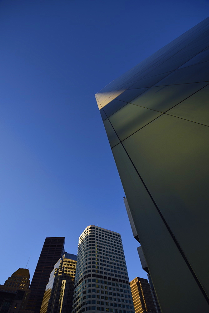 Low-angle view of financial district, USA, Massachusetts, Boston, Financial District