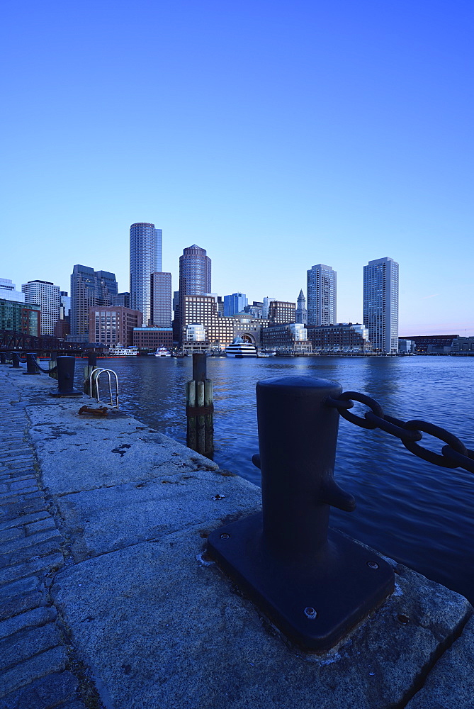 Financial district at dawn from Fan Pier, USA, Massachusetts, Boston