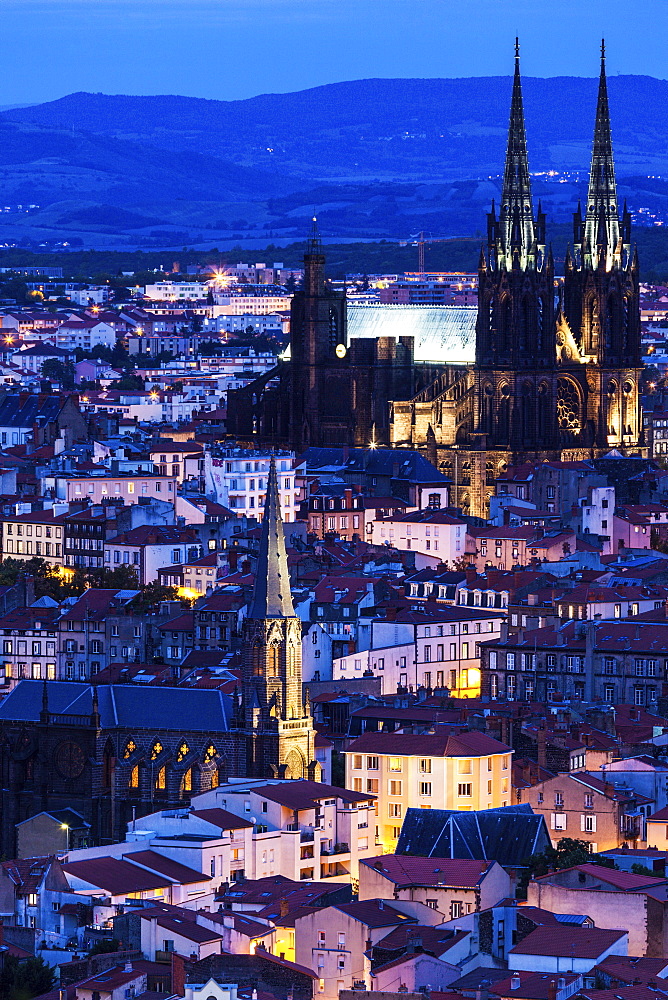 France, Auvergne-Rhone-Alpes, Clermont-Ferrand, Cityscape at dusk