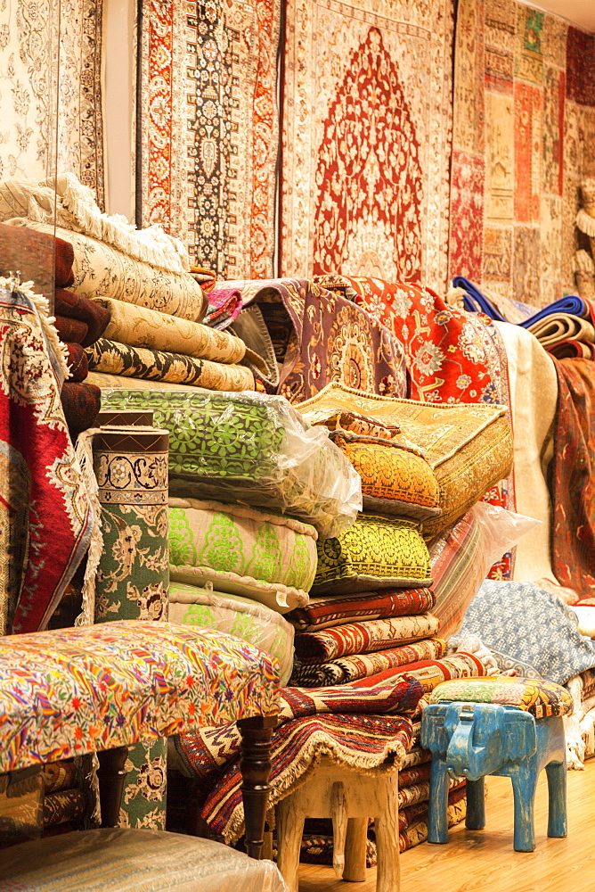 Rugs and cushions at market in Manama, Bahrain