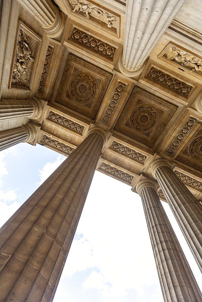 Columns and sculpted ceiling in Paris, France