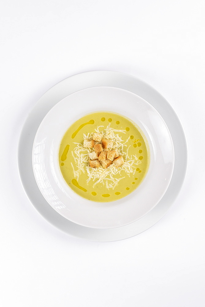 Soup with croutons and cheese