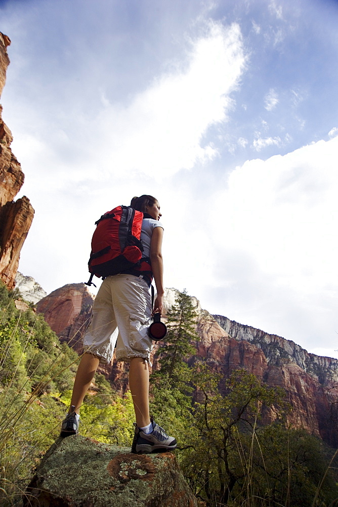 Hiker in Zion National Park, Utah USA