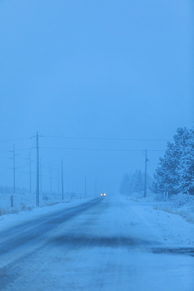 Snow on highway in Bellevue, Idaho