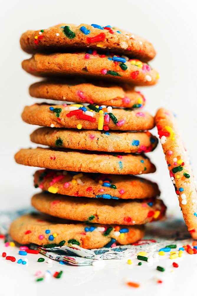 Pile of homemade cookies with colorful sprinkle 