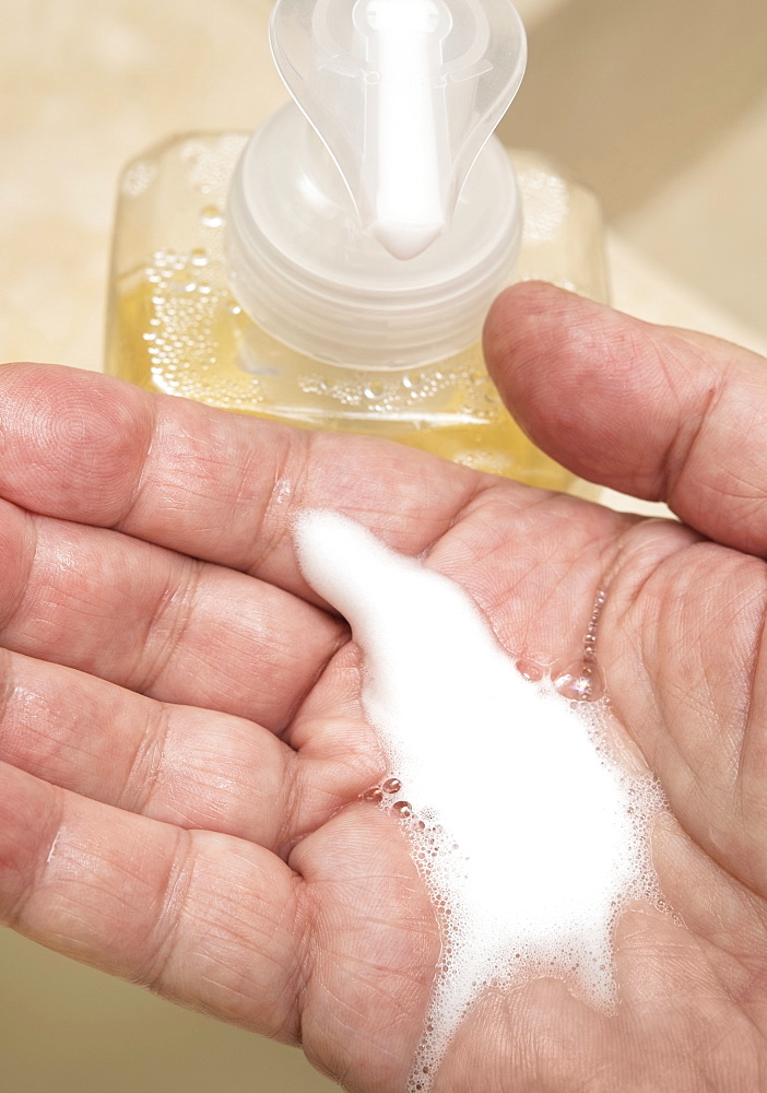 Foaming soap on hand