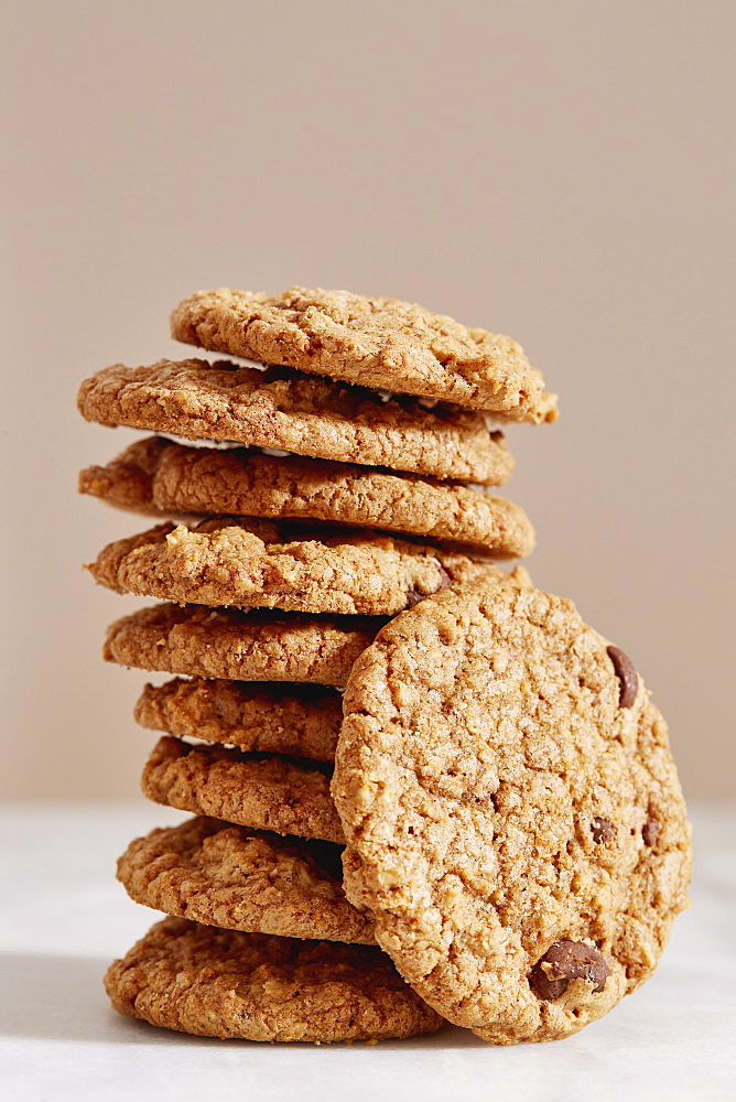 Stack of oatmeal cookies with chocolate chips