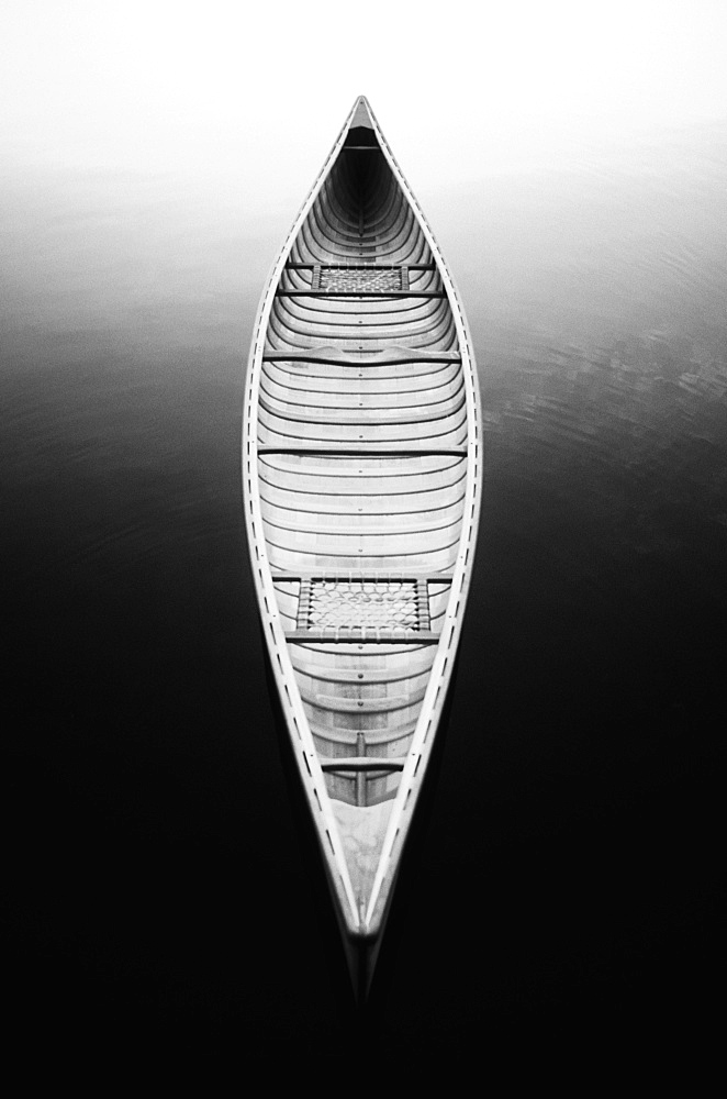 High angle view of empty canoe on Lake Placid