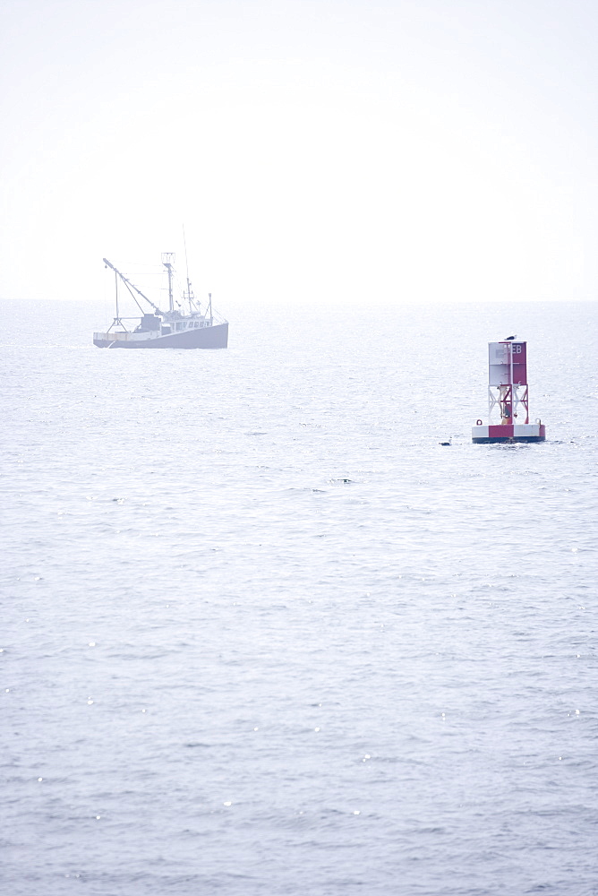 Lobster boat in fog off the Maine coast