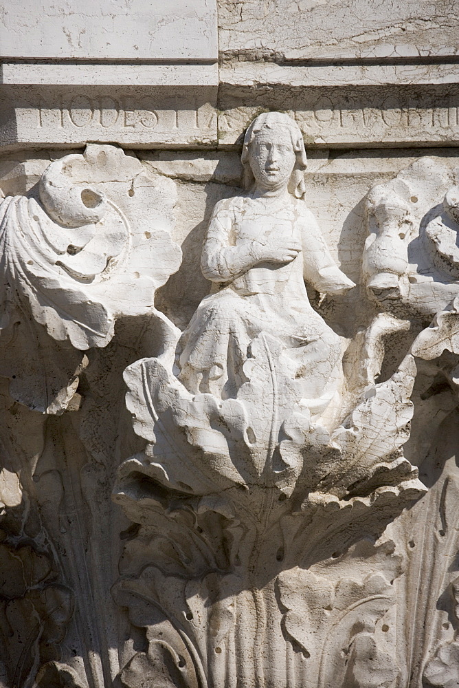 Column sculpture on Doges' Palace Venice Italy