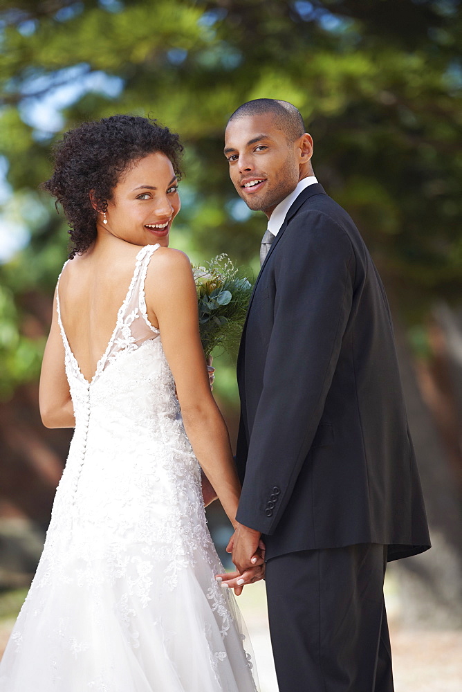 Portrait of newlywed couple