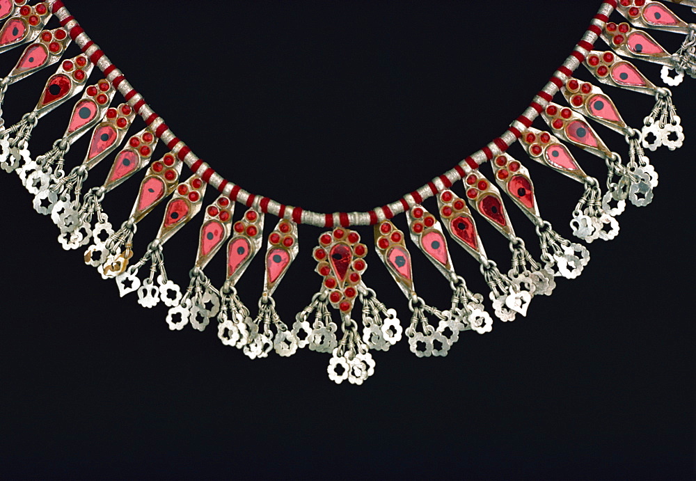 Silver necklace worn by women of old tribes in Sind, Pakistan, Asia