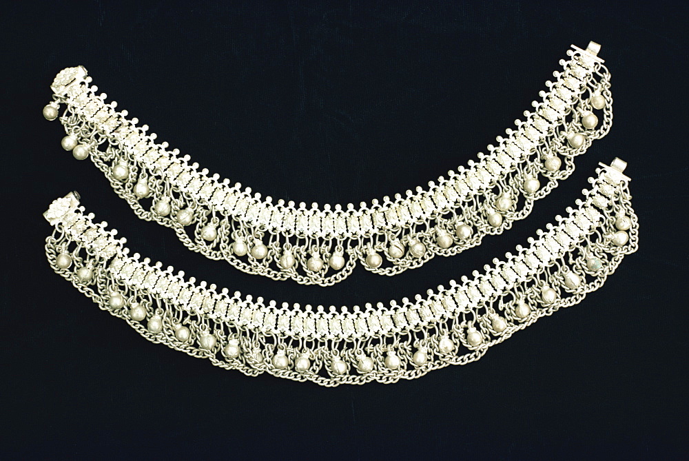 Close-up of Pazeb anklets from the Punjab, Pakistan, Asia