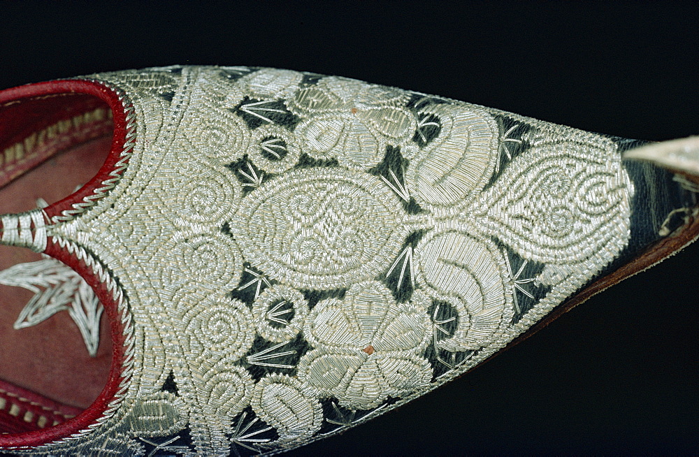 Close-up of khusa (man's shoe), worn on festive occasions by Gujjar tribes, Pakistan, Asia