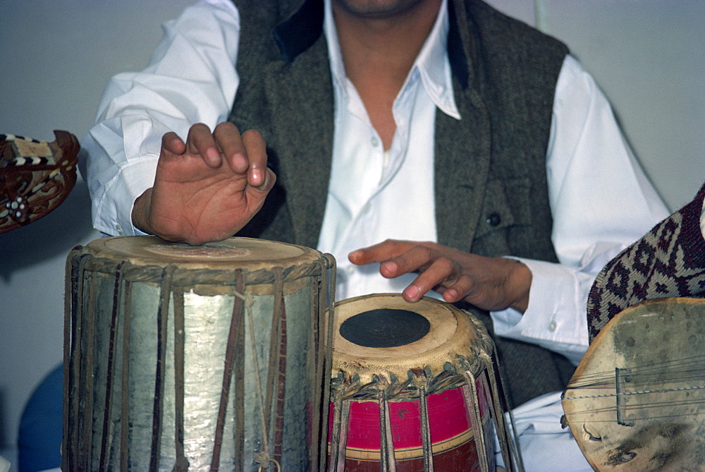 Drums accompanying folk singers, Radio Pakistan, Peshawar, Pakistan, Asia