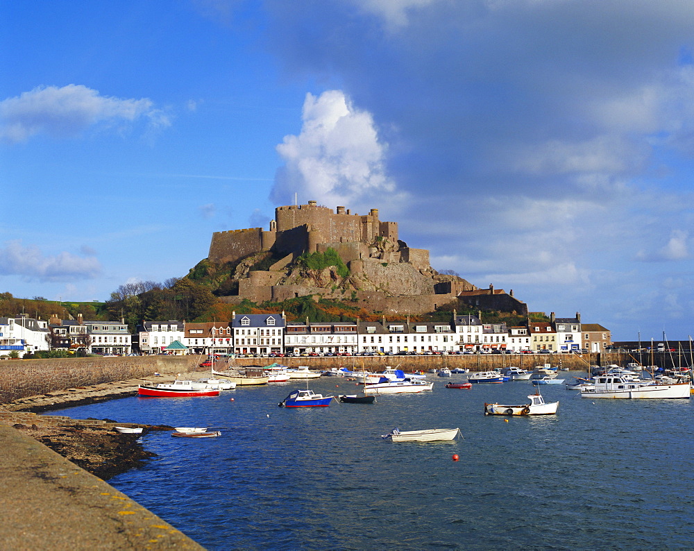 Mont Orgueil Castle, Gorey Harbour, Jersey, Channel Islands, UK