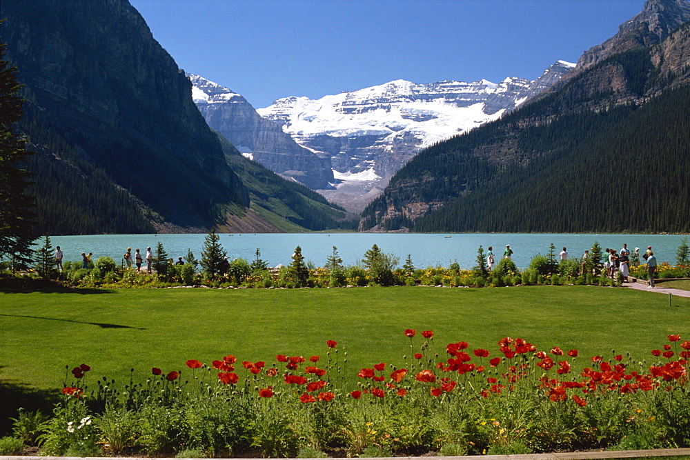 Lake Louise with the Rocky Mountains in the background, in Alberta, Canada, North America