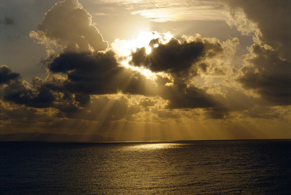 Clouds with sun behind, over ocean, Madeira, Portugal, Atlantic Ocean, Europe