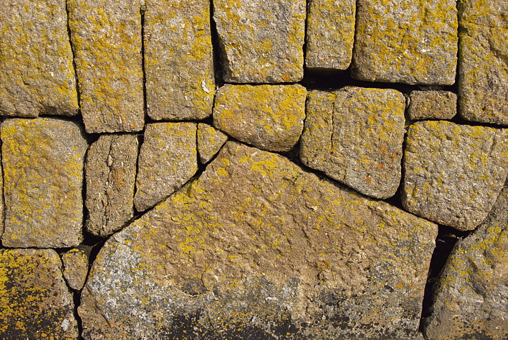 Close-up of stones in a dry stone wall in Cornwall, England, United Kingdom, Europe