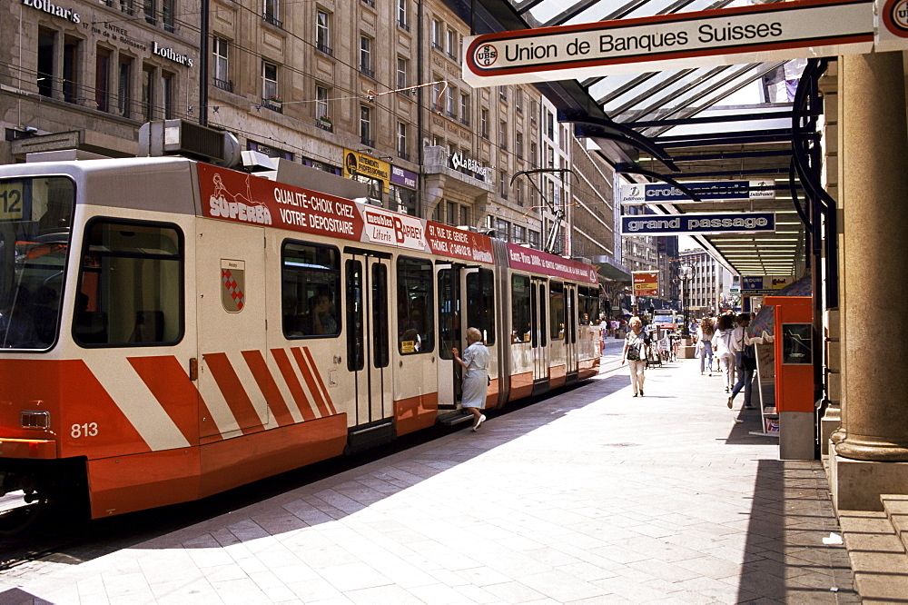 Tram stop, Geneva, Switzerland, Europe