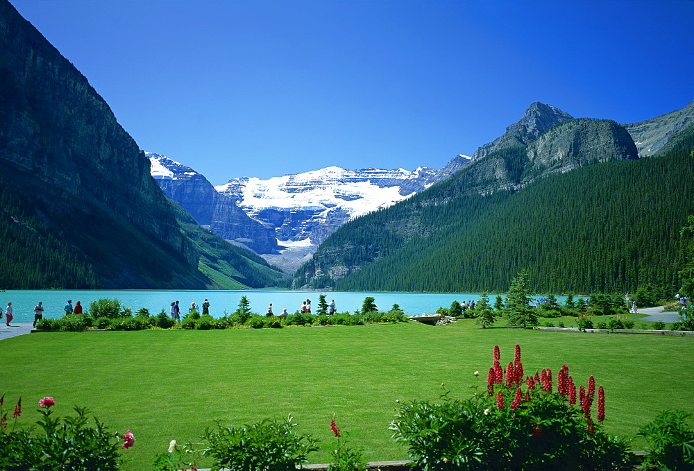 Lake Louise with the Rocky Mountains in the background, in Alberta, Canada, North America