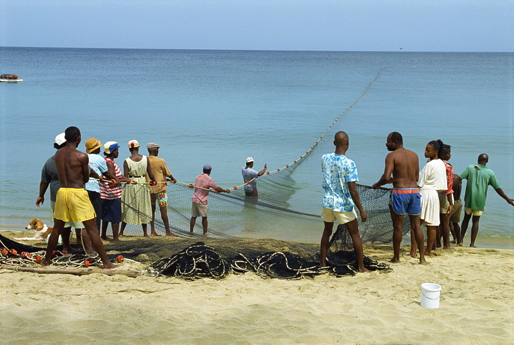 Fishermen on Turtle Beach, Tobago, West Indies, Caribbean, Central America