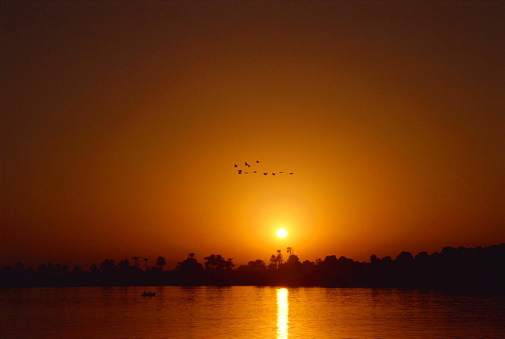 Sunset on the Nile, Luxor, Egypt, North Africa, Africa