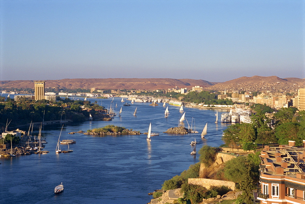 View from the New Cataract Hotel of the River Nile at Aswan, Egypt, North Africa, Africa