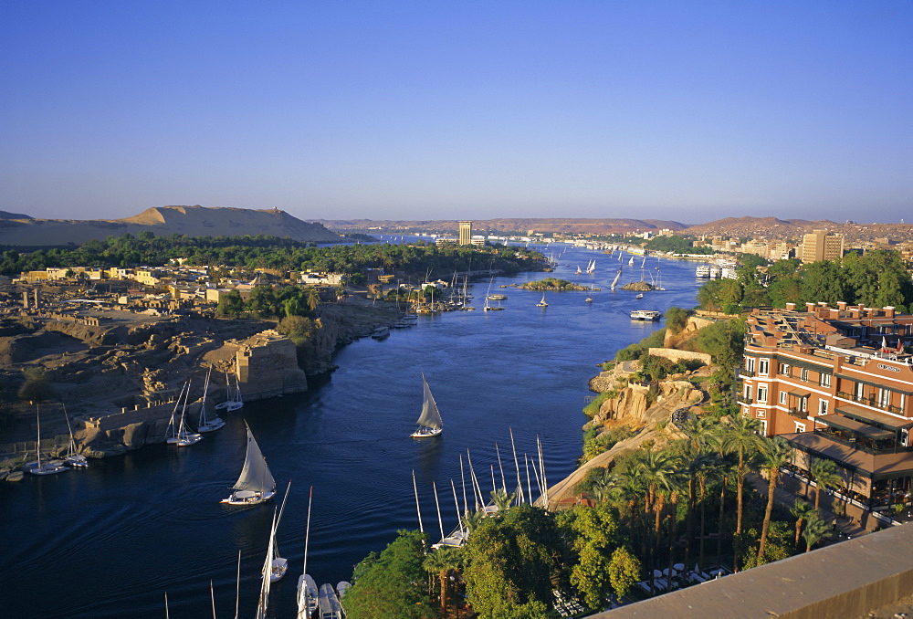 View over the Nile River from the New Cataract Hotel, Aswan, Egypt, North Africa, Africa