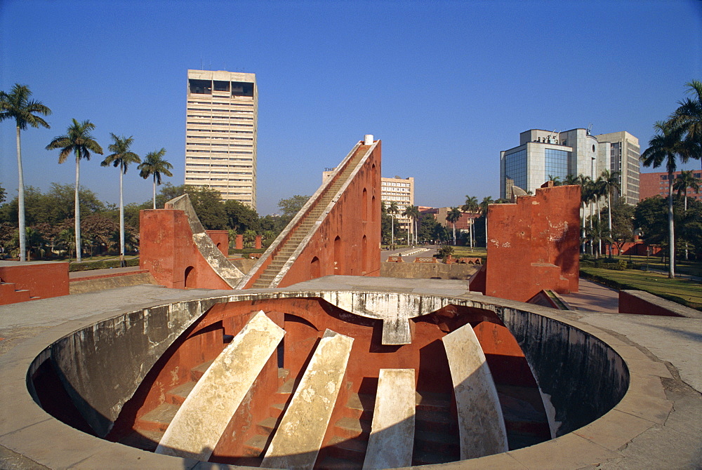 The Jantar Mantar, one of five observatories built by Jai Singh II in 1724, Delhi, India, Asia