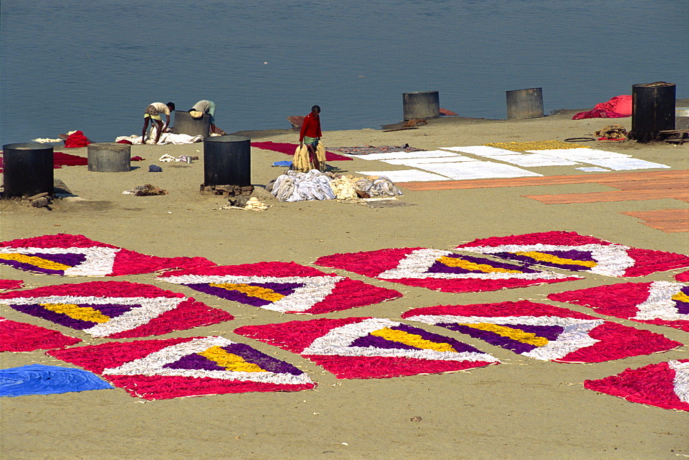 Dhobis washing by the Yamuna River, Agra, Uttar Pradesh state, India, Asia