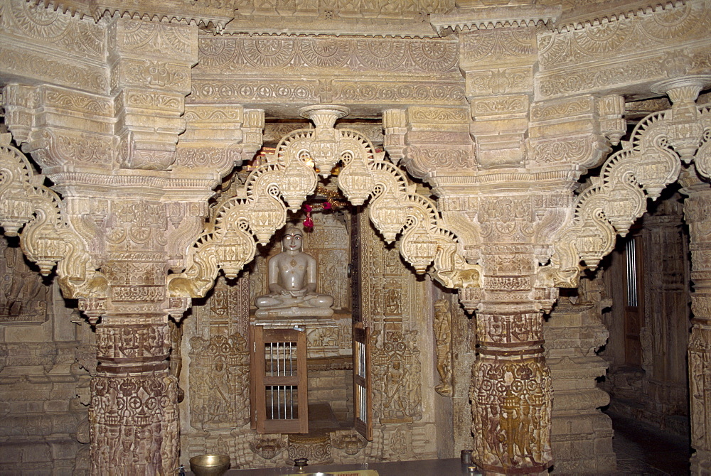 Interior of Jain Temple in the old city, Jaisalmer, Rajasthan state, India, Asia