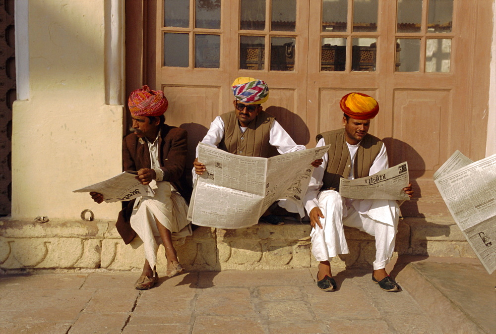 Men reading newspapers, Meherangarh Fort, jodphur, Rajasthan, India