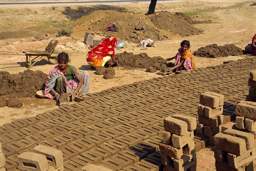 Brick making, Deogarh, Rajasthan state, India, Asia