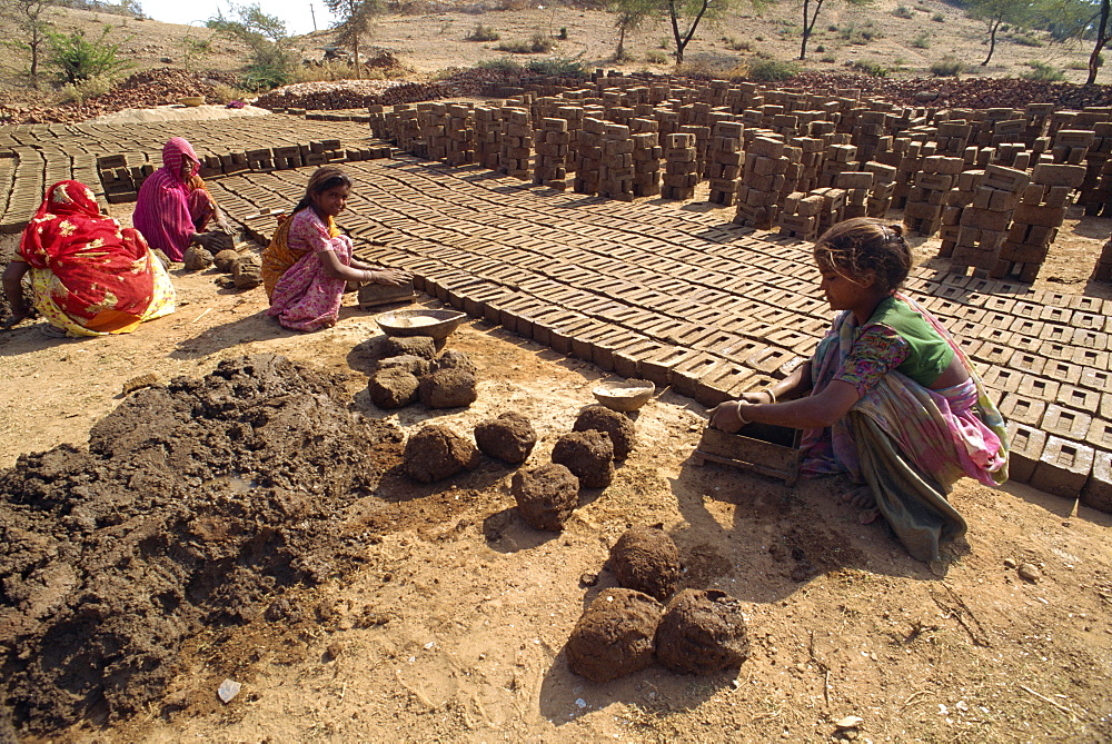 Brick making, Deogarh, Rajasthan state, India, Asia