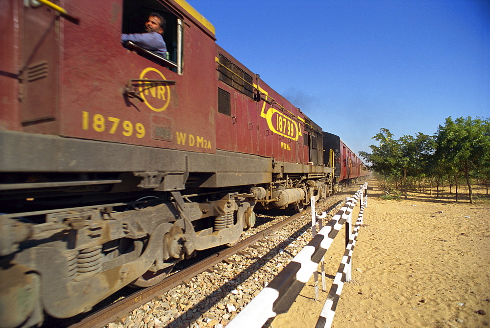 Freight train, Rajasthan state, India, Asia