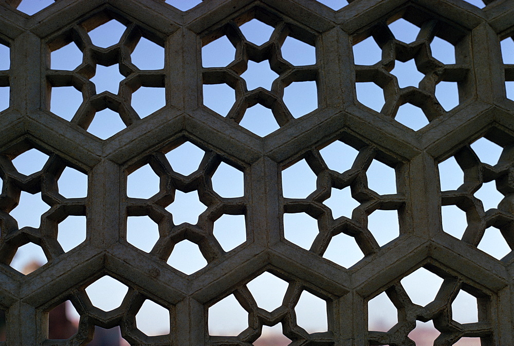 Detail of stone screen, Red Fort, Agra, Uttar Pradesh state, India, Asia