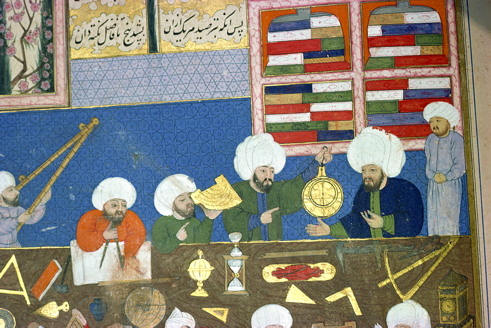 Islamic manuscript showing astronomers at work