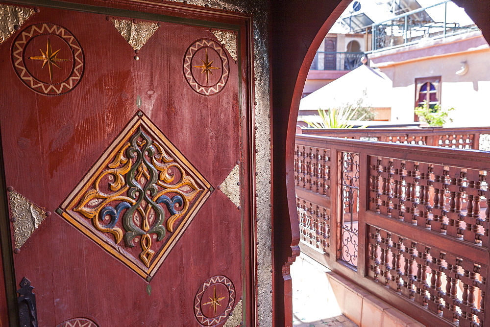 An ornate doorway in Riad Amsaffah, Marrakech, Morocco, North Africa, Africa 