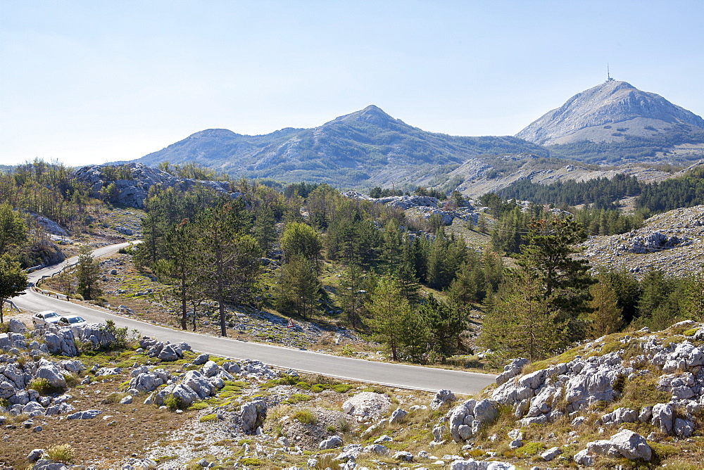 Views of Lovcen National Park with Njegos's Mausoleum in the distance, Montenegro, Europe 