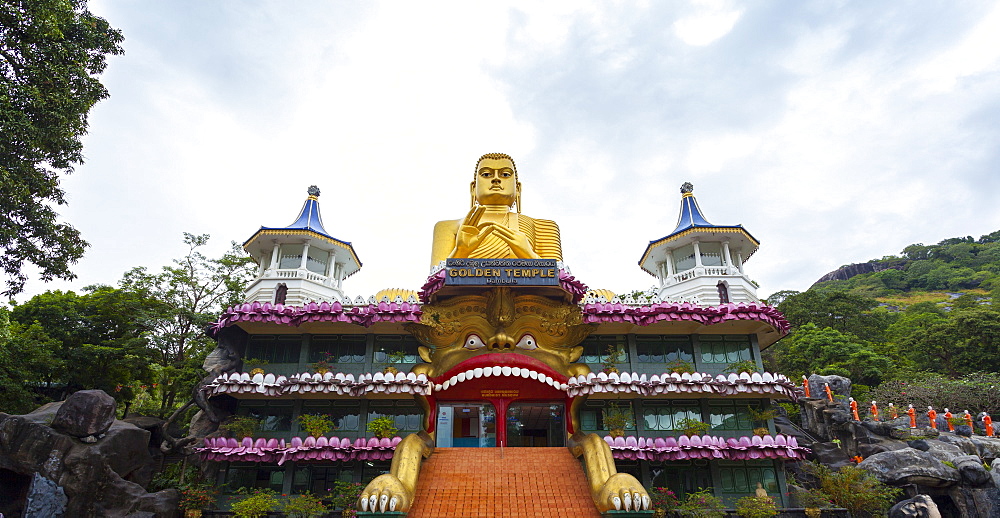 Entrance to Dambulla Museum with caves beyond, Dambulla, Sri Lanka, Asia 