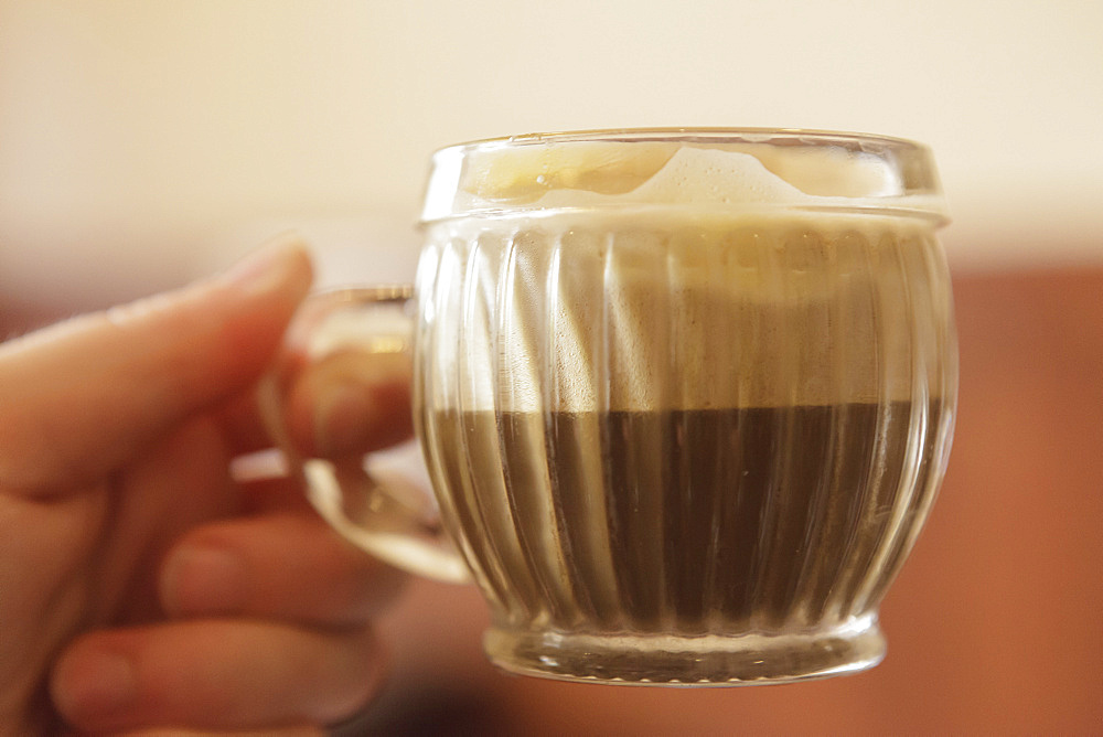 Close-up of Vietnamese coffee, with froth of beaten egg and sugar, Vietnam, Indochina, Southeast Asia, Asia