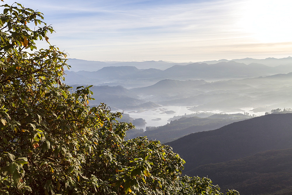 Looking down into the Dalhousie and the Hill Country beyond at sunrise from Adam's Peak (Sri Pada), Sri Lanka, Asia 